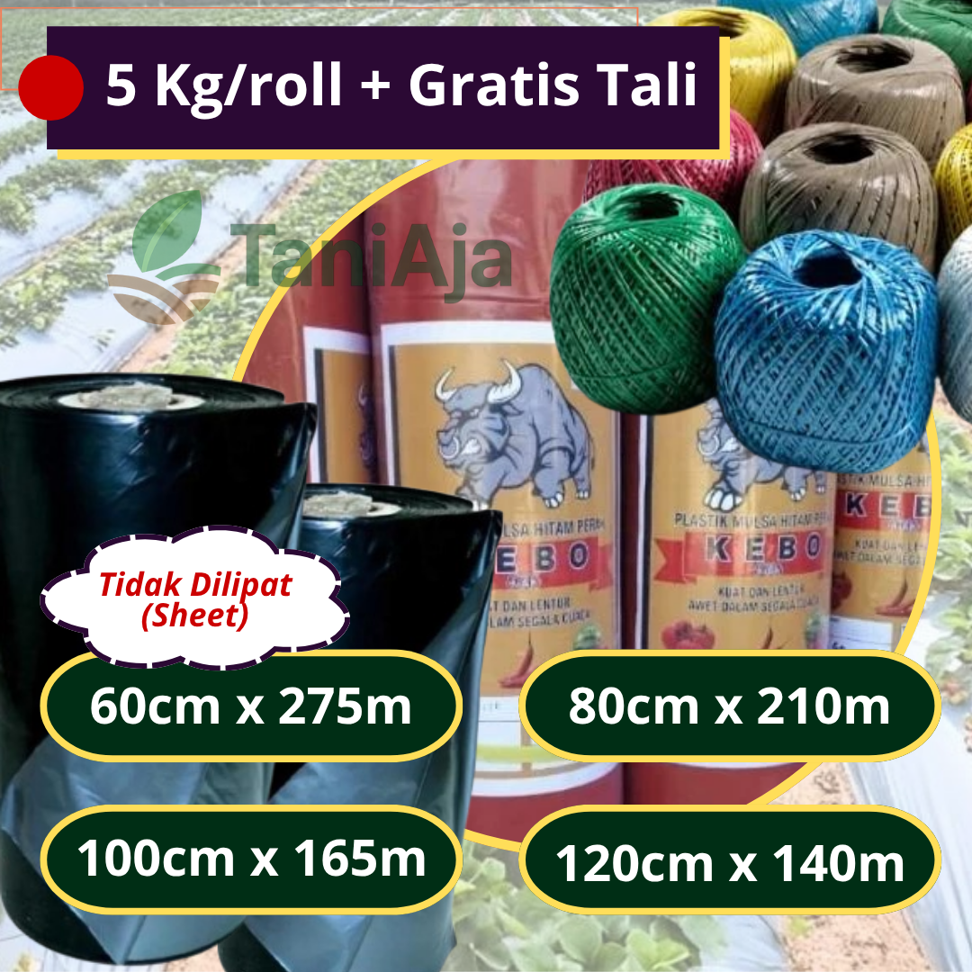 Plastik Mulsa Hitam Perak 1 Roll 5Kg Bonus Tali Rafia